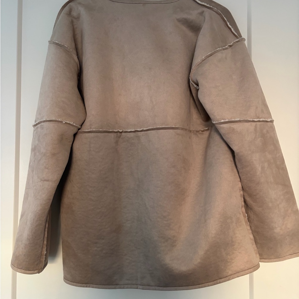 Banana Republic REVERSIBLE VEGAN SUEDE SHERPA JACKET Pewter Grey Size Small - Picture 3 of 3